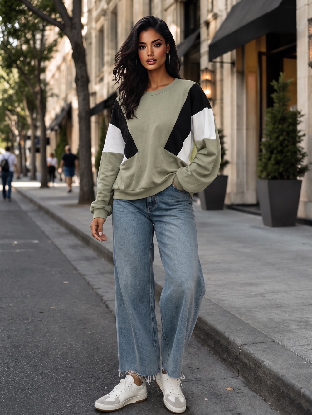 🌟B750. Stylish Colorblock Crewneck Sweatshirt